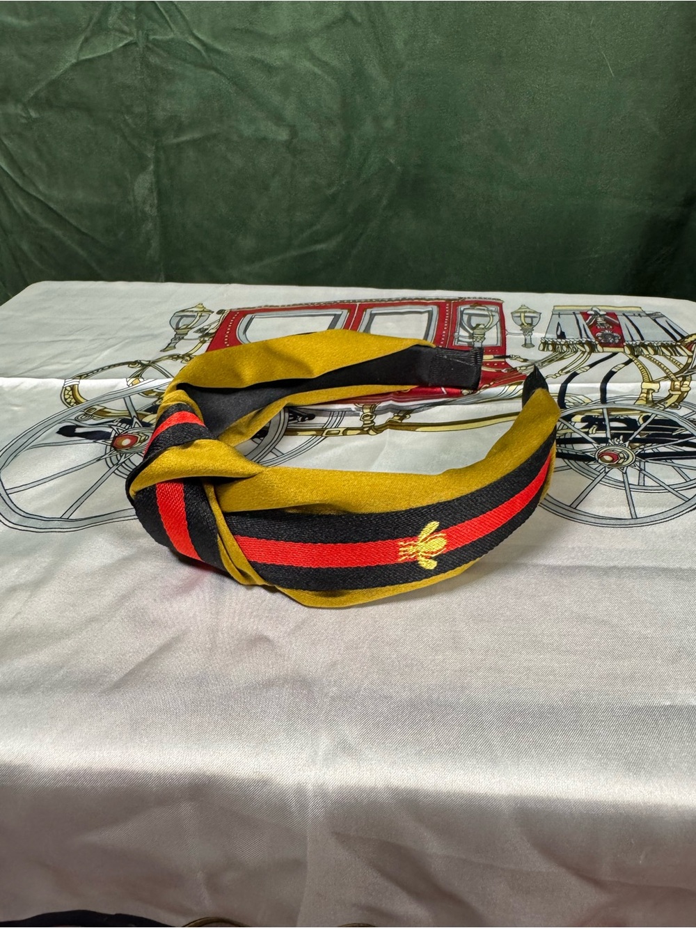 Gold & Black Knotted Headband with Red Stripe
